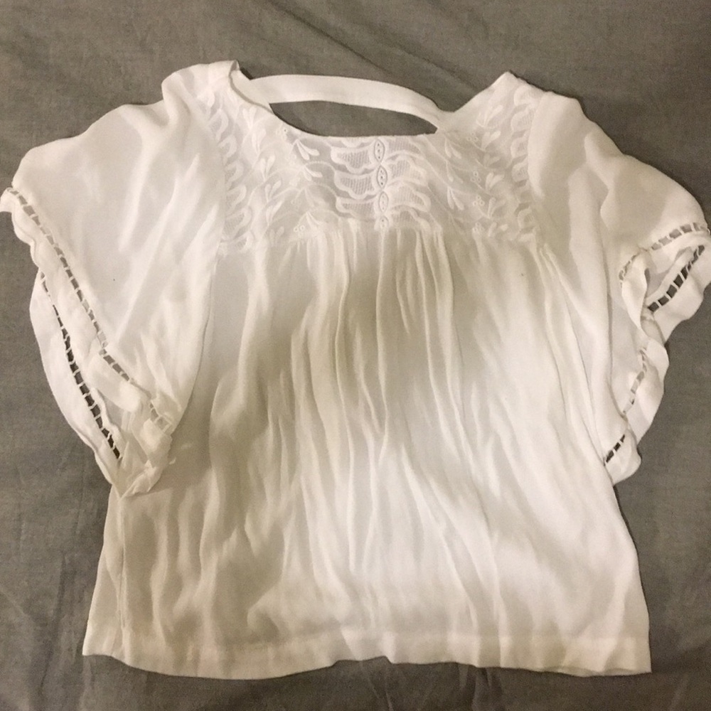 Loft Flutter sleeve embroidered blouse
